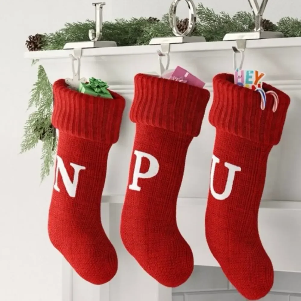 NEW Wondershop Red Knit Monogram Christmas‎ Stocking Letter U Holiday Decor